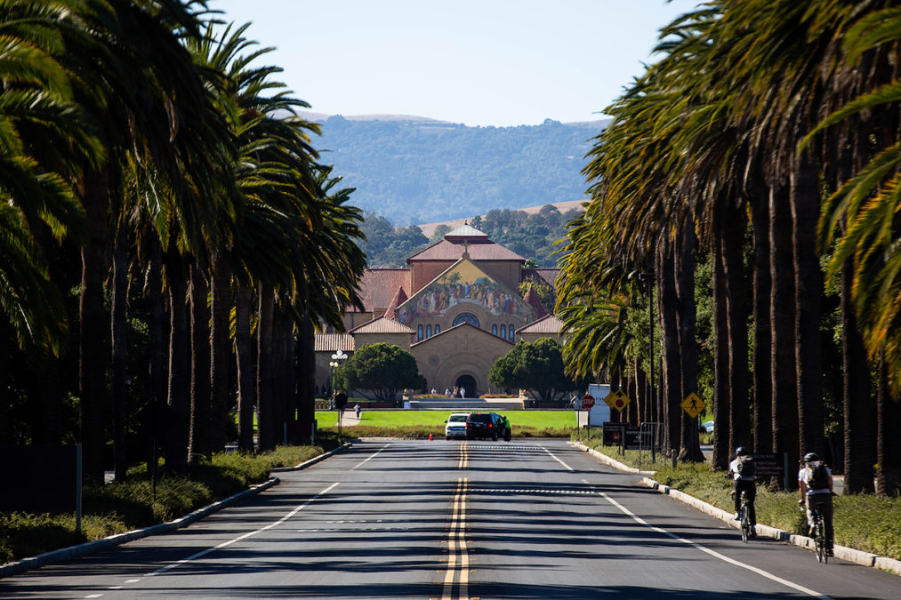 The Stanford University main quad and Memorial Church can be seen from Palm Drive at Stanford, Calif., on Wednesday, Oct. 23, 2019. (Randy Vazquez/Bay Area News Group)